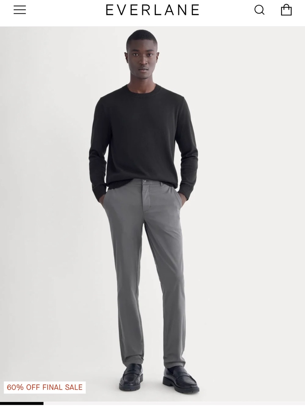 Everlane Men’s Performance Chinos in Slate Grey, size 31x32